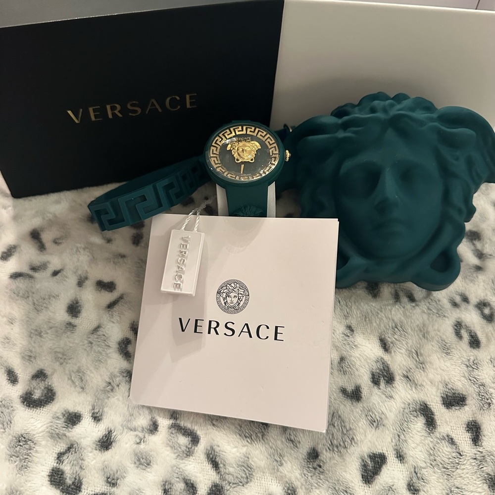 Versace hunter green and Gold Women's Watch matching wristlet case